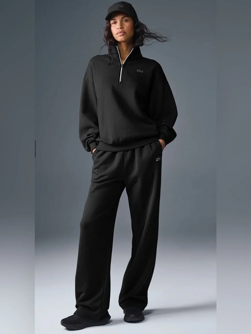 NWT ALO Yoga Accolade 1/4 Zip Pullover Black Sweatshirt